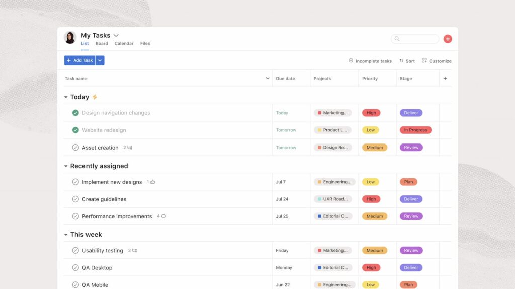 Asana screenshot