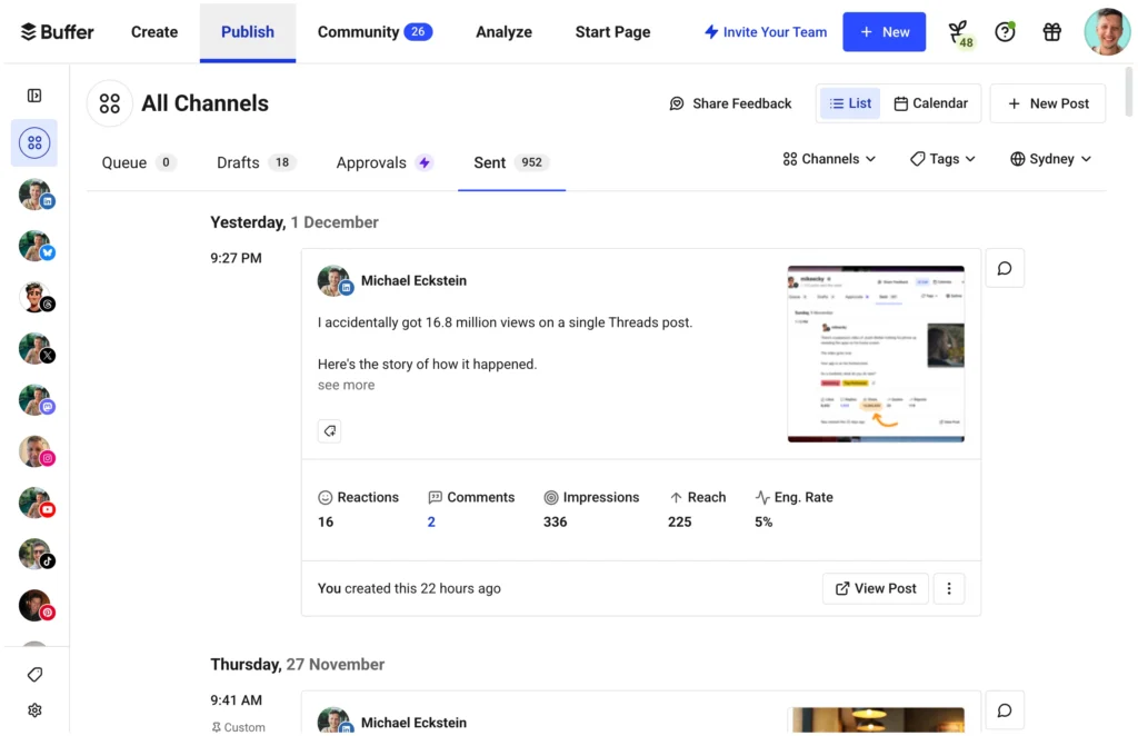 Buffer's publishing features