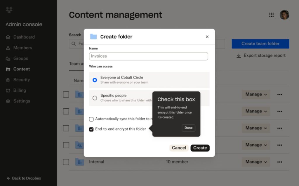 Dropbox screenshot