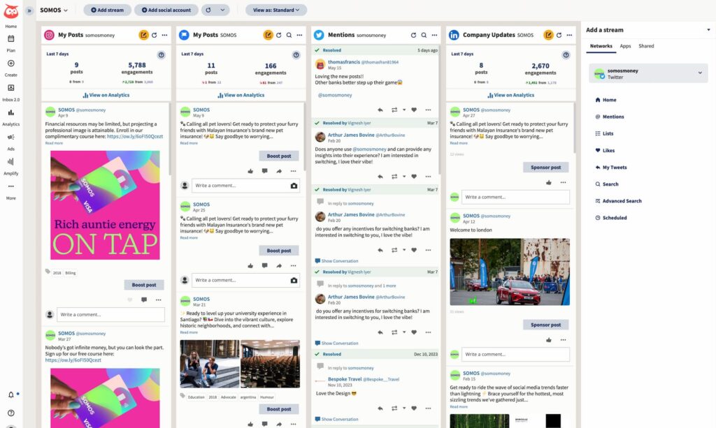 Hootsuite's dashboard