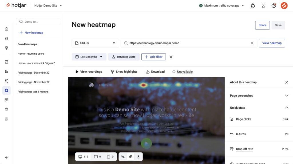 Hotjar's heatmap feature