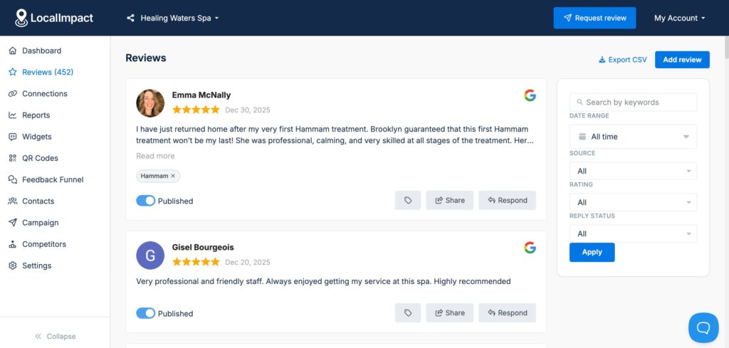 LocalImpact's review feed