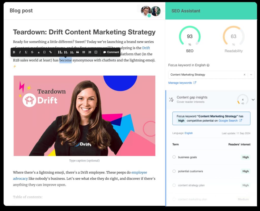 StoryChief's SEO editor feature