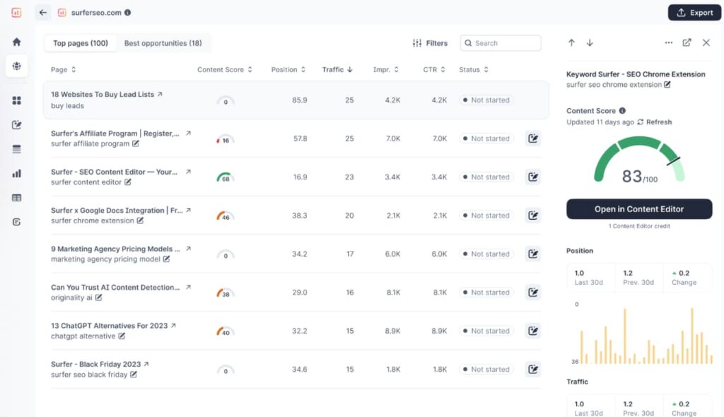 Surfer's Content Score feature