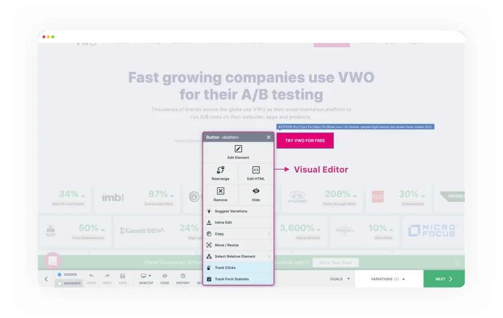 VWO's visual editor