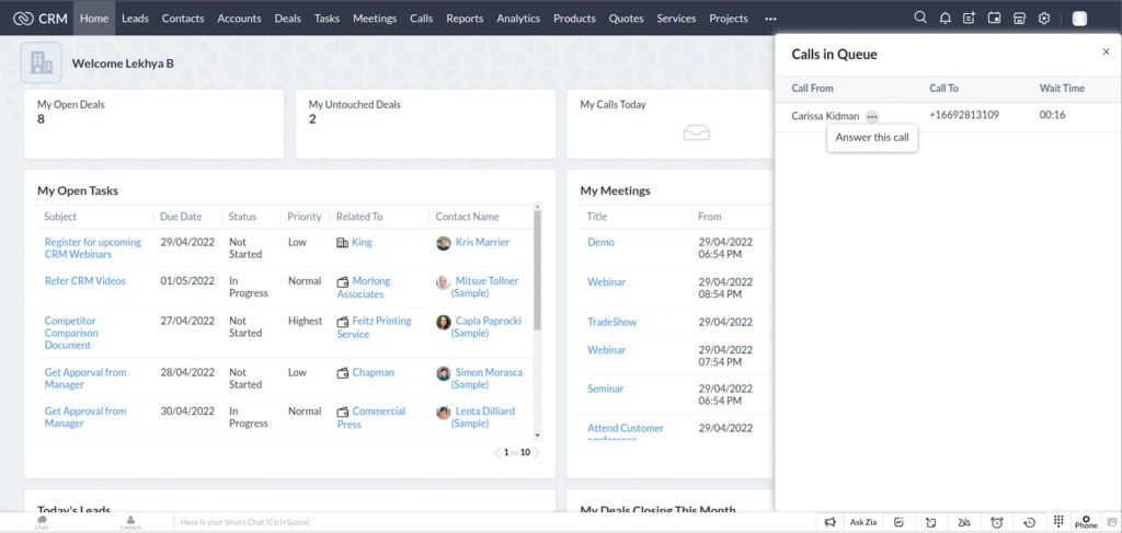 Zoho CRM screenshot